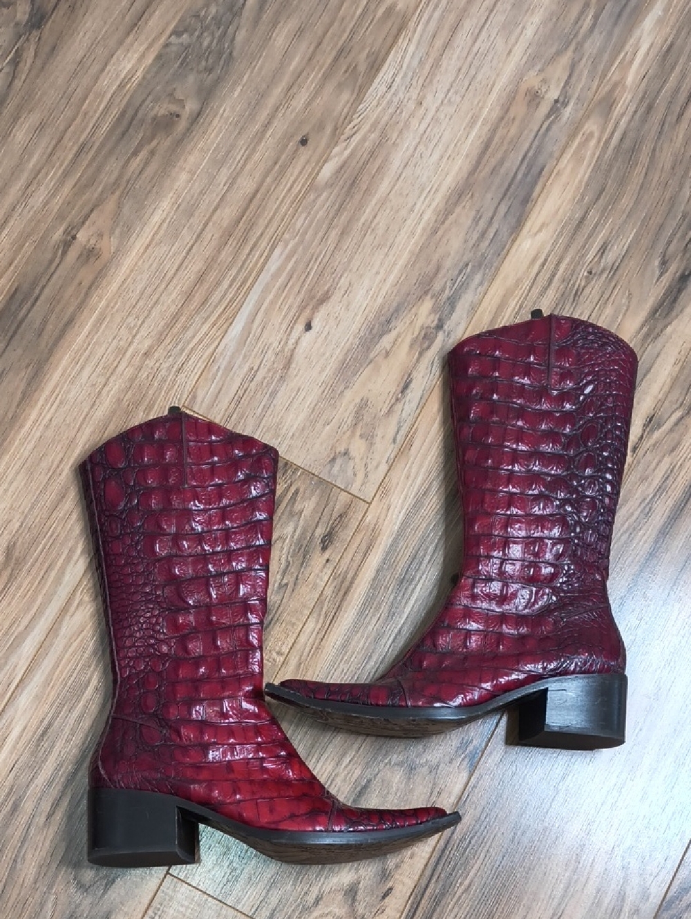 Donald J Pliner Red Leather Embossed Cowboy Boots